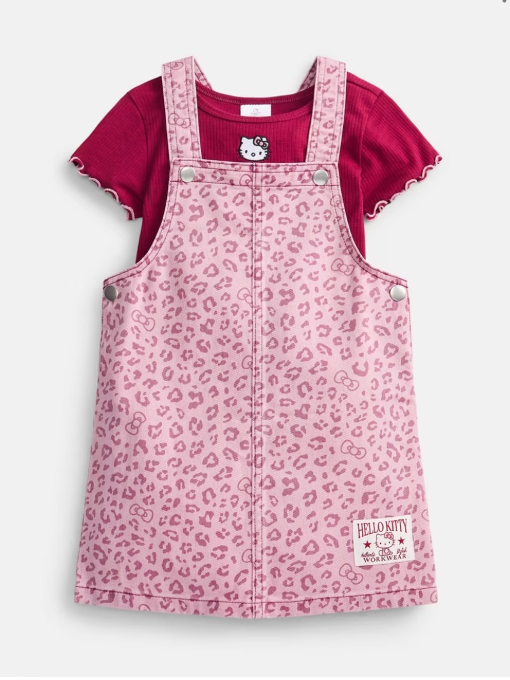 Hello Kitty Pink Leopard Print Pinafore Dress for Kids Large (10-12)